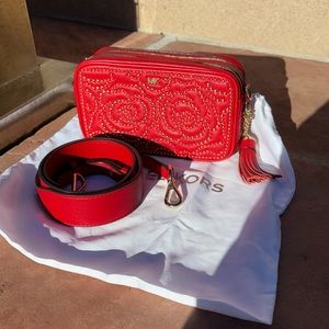 EUC❣️ MICHAEL KORS Red Studded 2 way leather camera crossbody or clutch ♥️♥️